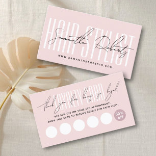 Moderne Hairstylist-Schrift-Typografie Blush-Pink Treuekarte