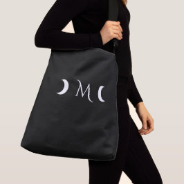 Moderne Halbmonde Schwarz-Weiß-Monogramm Tragetaschen Mit Langen Trägern