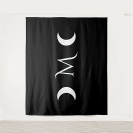 Moderne Halbmonde Schwarz-Weiß-Monogramm Wandteppich