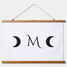 Moderne Halbmonde Schwarz-Weiß-Monogramm Wandteppich Mit Holzrahmen