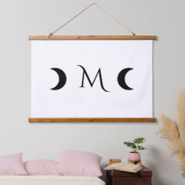 Moderne Halbmonde Schwarz-Weiß-Monogramm Wandteppich Mit Holzrahmen