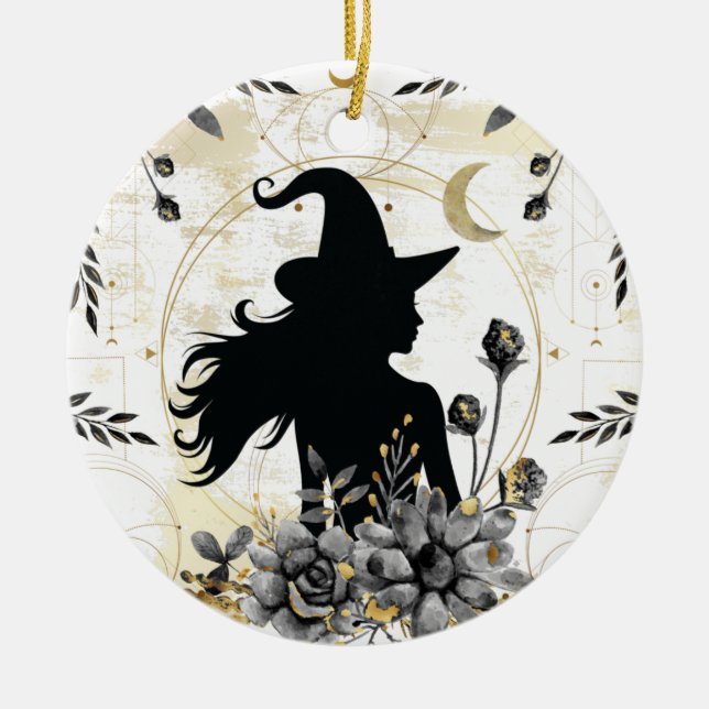 Moderne Halloween Hexe 3 Keramik Ornament (Vorne)
