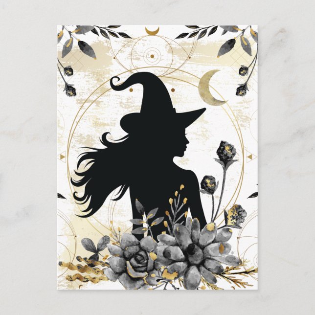 Moderne Halloween Hexe 3 Postkarte (Vorderseite)
