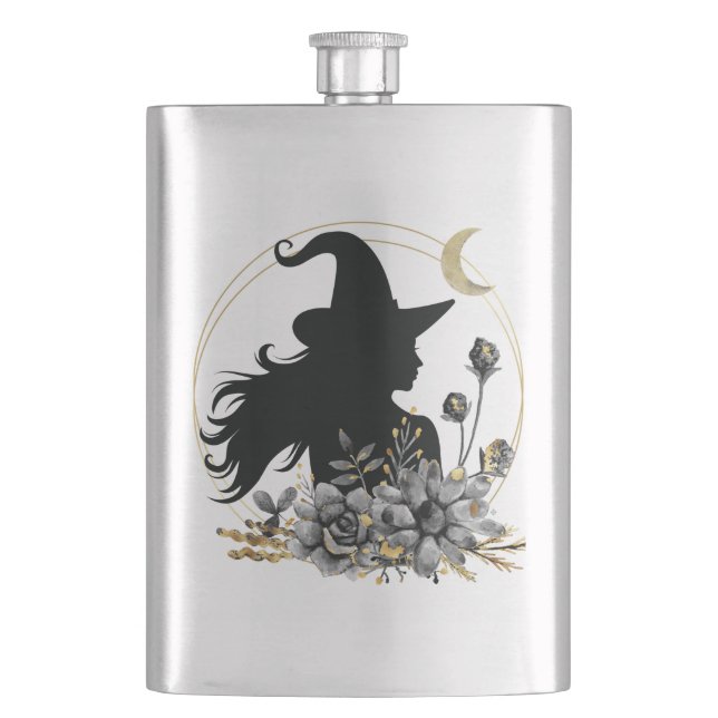 Moderne Halloween Hexe Flachmann (Vorderseite)