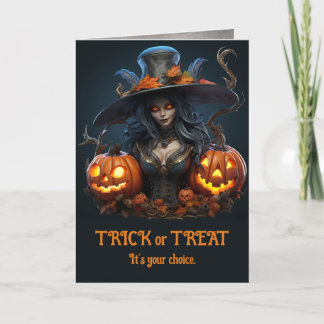 Moderne Halloween Hexe mit Jack o' Lanterns Karte
