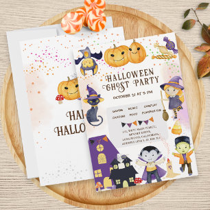 Moderne Halloween-Kostümparty für Kinder in Lila u Einladung