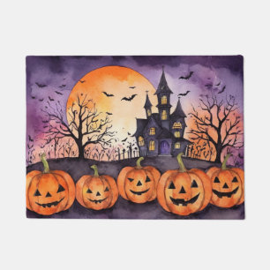 Moderne Halloween Orange Pumpkin Spuk House Bats Fußmatte