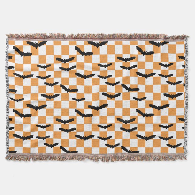 Moderne Halloween Spookobas Orange Checkerboard Decke (Vorderseite)