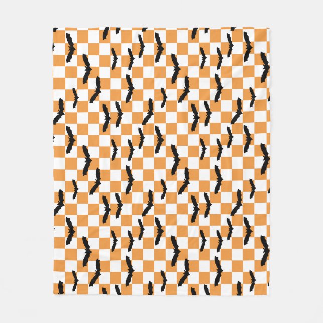 Moderne Halloween Spookobas Orange Checkerboard Fleecedecke (Vorderseite)