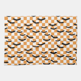 Moderne Halloween Spookobas Orange Checkerboard Geschirrtuch