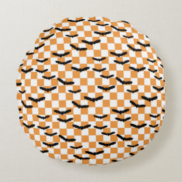 Moderne Halloween Spookobas Orange Checkerboard Rundes Kissen