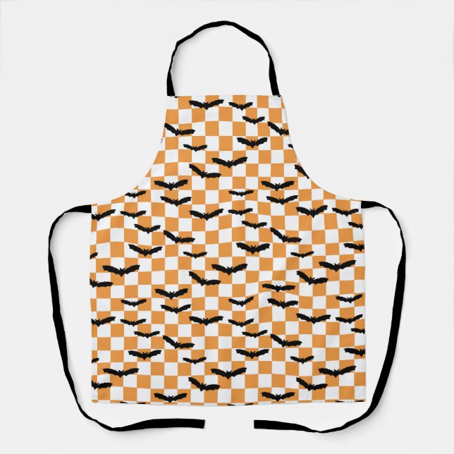 Moderne Halloween Spookobas Orange Checkerboard Schürze (Vorderseite)