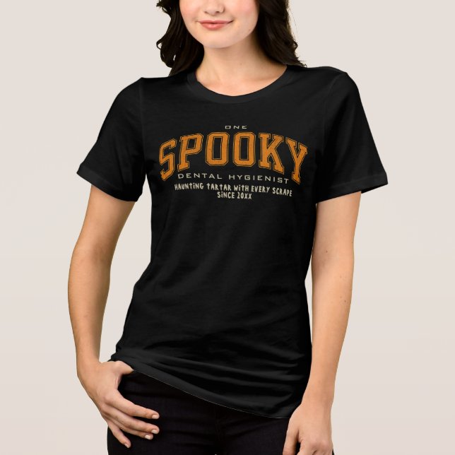 Moderne Halloween Spooky Dental Hygienic Custom Tri-Blend Shirt (Vorderseite)