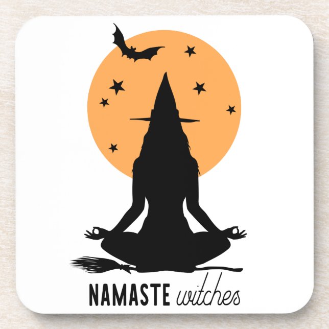 Moderne Halloween-Yoga-Hexe Getränkeuntersetzer (Vorderseite)