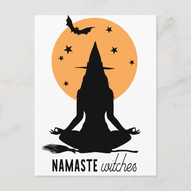 Moderne Halloween-Yoga-Hexe Postkarte (Vorderseite)