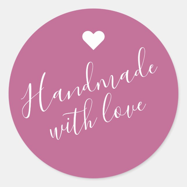 Moderne Handarbeit mit Liebe-Drehbuch dunkelrosa H Runder Aufkleber (Vorderseite)
