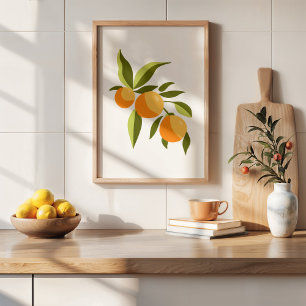 Moderne handbemalte Gouache Orange Branch Art Poster