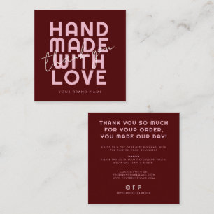 Moderne handgefertigt mit Liebe Danke Quadratische Visitenkarte