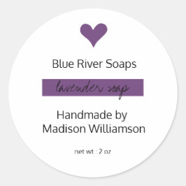 Moderne, handgefertigte Lavendelseife | Name des U Runder Aufkleber