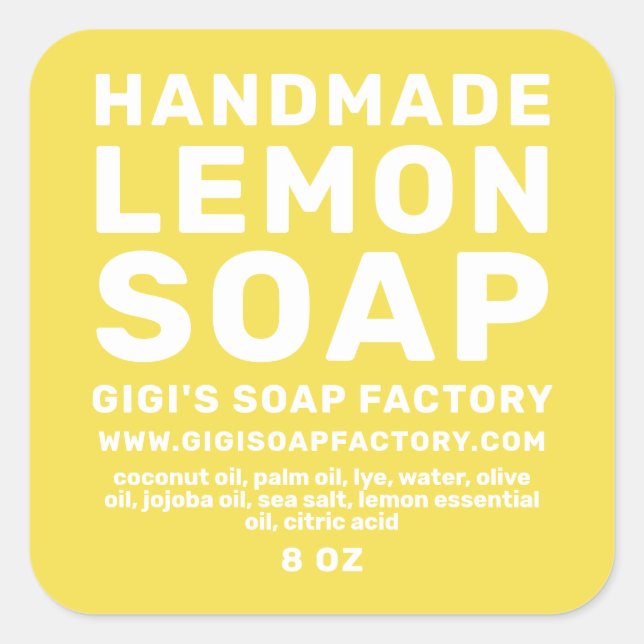 Moderne, handgefertigte Lemon-Seife zur Illuminier Quadratischer Aufkleber (Vorderseite)