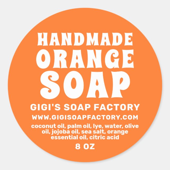 Moderne, handgefertigte Orangenseife Runder Aufkleber (Vorderseite)