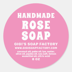 Moderne, handgefertigte Rose Seife rosa Runder Aufkleber