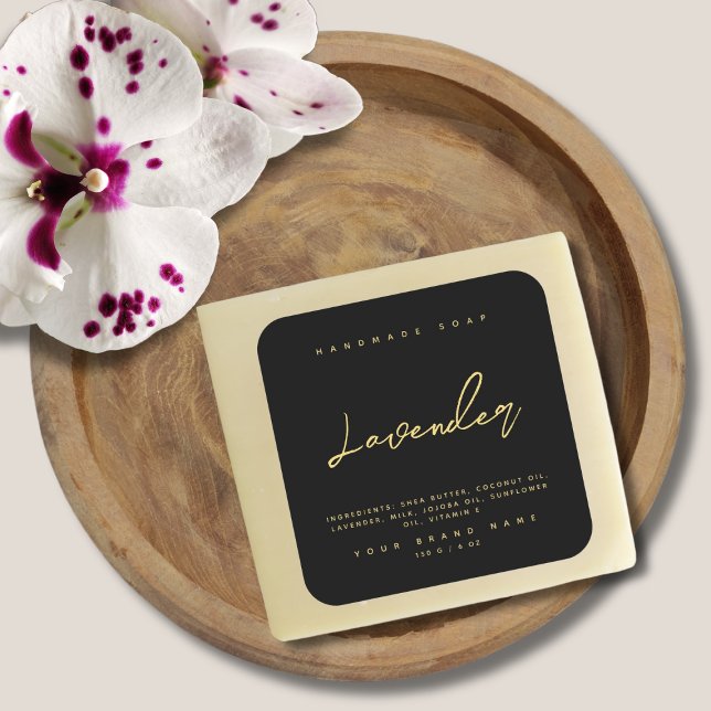 Moderne handgefertigte Seifenstoffe schwarzes Gold Quadratischer Aufkleber (Von Creator hochgeladen)