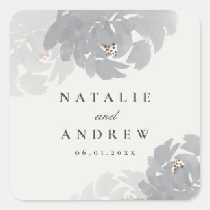 Moderne handgemalte florale Hochzeit Quadratischer Aufkleber
