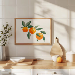 Moderne handgemalte Gouache-Orangenzweig-Kunst Poster