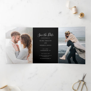 Moderne, handgeschriebene 3 Fotos Hochzeit speiche Dreifach Gefaltete Ankündigung
