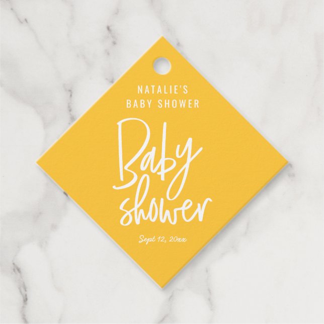 Moderne handgeschriebene Babydusche Geschenkanhänger (Vorderseite)
