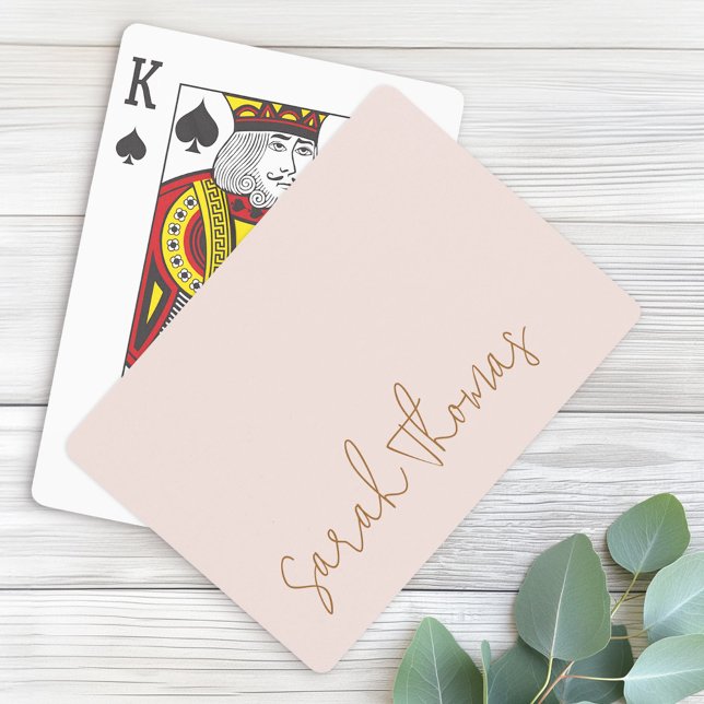 Moderne handgeschriebene Bezeichnung Rosa Rücksend Spielkarten (Modern handwritten name blush pink return address poker cards)