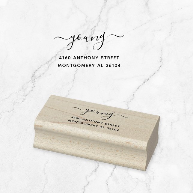 Moderne handgeschriebene Bezeichnung & Rücksendead Gummistempel (Modern, script calligraphy with swashes wooden return address stamp. Basic typography address stamp.)