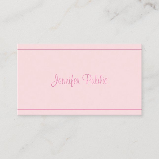Moderne, handgeschriebene, elegante, rosa Script T Visitenkarte (Vorderseite)