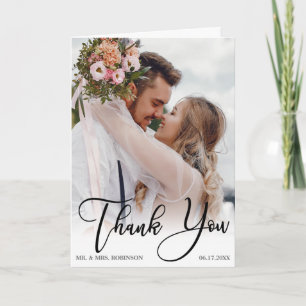 Moderne handgeschriebene Foto Hochzeit Dankeschön  Karte