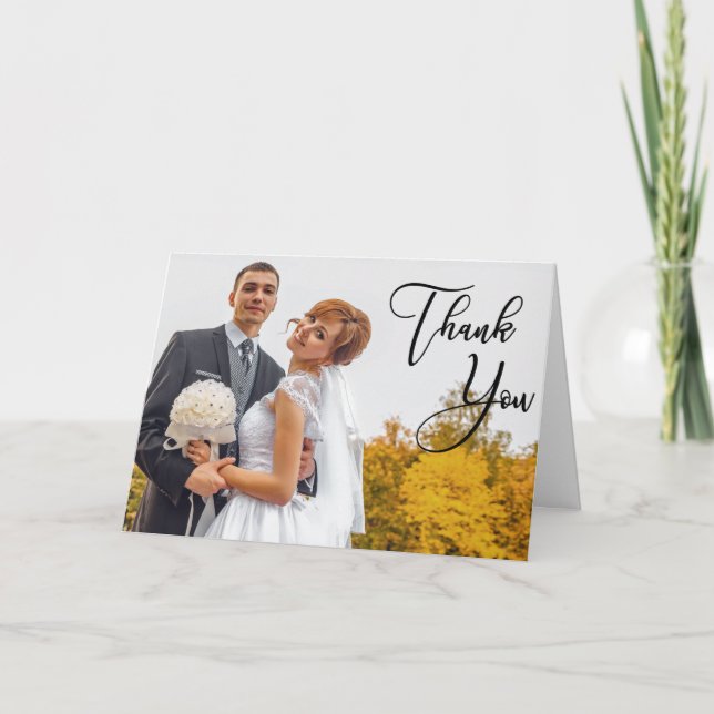 Moderne handgeschriebene Foto Hochzeit Dankeschön  Karte (Vorderseite)