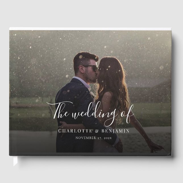 Moderne handgeschriebene Foto-Hochzeit Gästebuch (Vorderseite)
