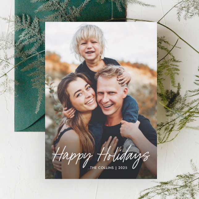Moderne, handgeschriebene Foto Magnetische Urlaubs Magnetkarte (Modern hand written script photo holiday magnetic card.)