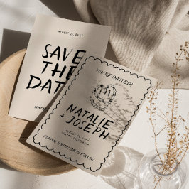 Moderne handgeschriebene, Gezeichnet Cake Retro Ra Save The Date
