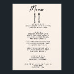 Moderne handgeschriebene, Gezeichnet Retro-Quirky- Menükarte<br><div class="desc">Ein buntes Retro funky modernes,  schwarz-weiß Hochzeitsmenü. Das elegante Template-Design aus cremigem,  milchigem Hintergrund und schwarzer handgeschriebener Typografie. Mit handgezogenem Messer und einer Gabel. Ein perfekter und passender Rahmen für die ganze Suite.</div>