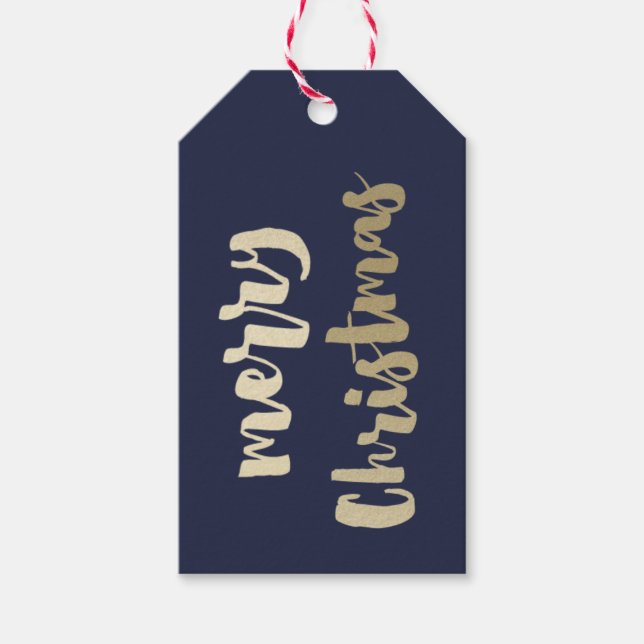 Moderne handgeschriebene Gold Frohe Weihnachten Geschenkanhänger (Vorderseite)