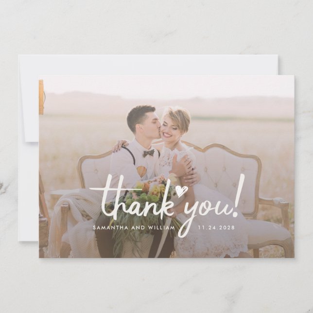 Moderne handgeschriebene Hochzeit im Foto Vielen D Dankeskarte (Vorderseite)