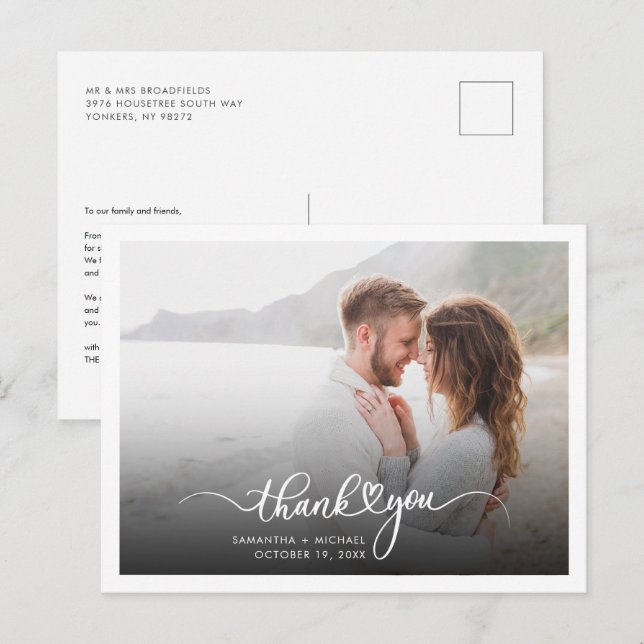 Moderne handgeschriebene Hochzeit im Foto Vielen D Postkarte (Vorne/Hinten)