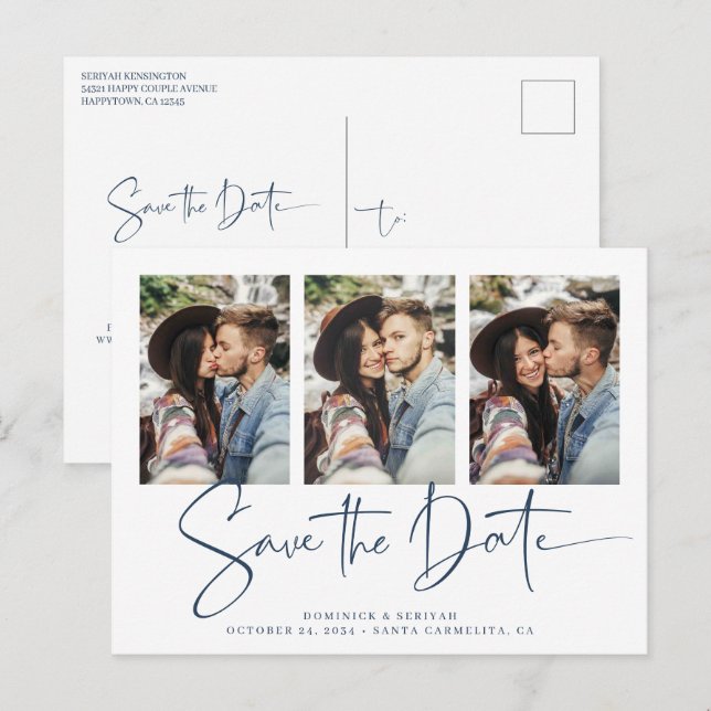 Moderne, handgeschriebene Hochzeiten speichern das Postkarte (Vorne/Hinten)