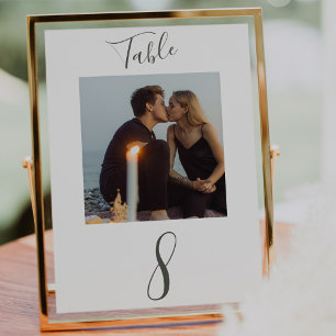 Moderne handgeschriebene Hochzeitsfoto-Tafel Tischnummer