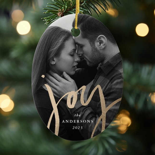 Moderne handgeschriebene Joy Imitate Gold Foil Fot Keramik Ornament (Von Creator hochgeladen)