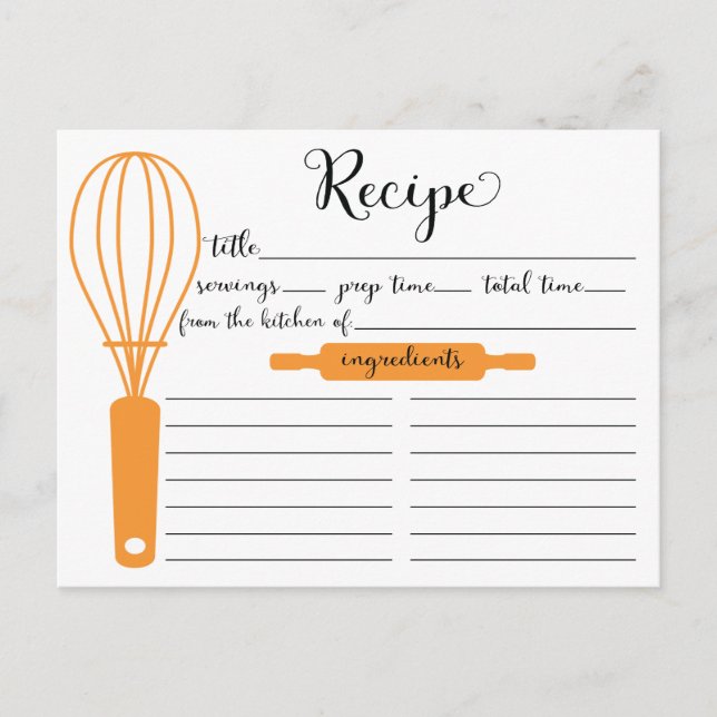 Moderne handgeschriebene Mandarine Whisk Rezept Ca Postkarte (Vorderseite)