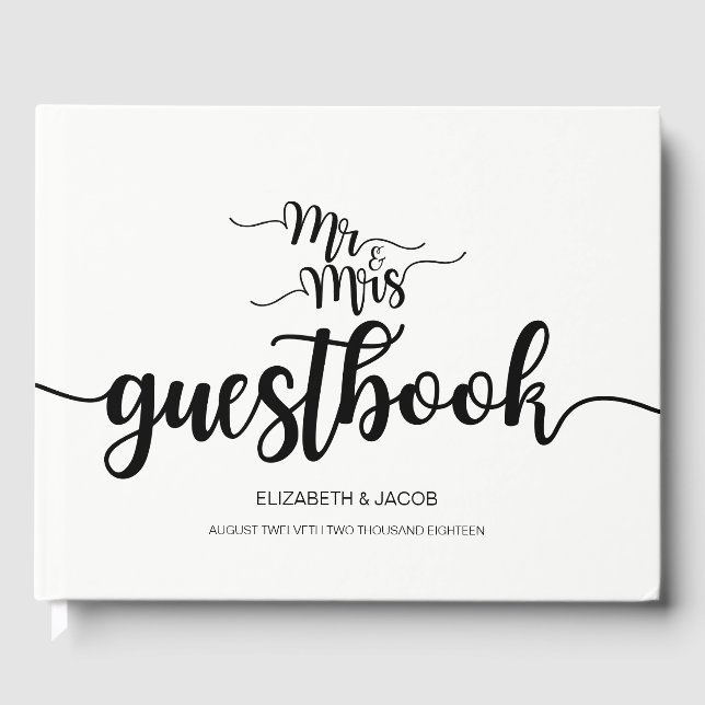 Moderne handgeschriebene Mr. und Mrs. Wedding Gues Gästebuch (Vorderseite)