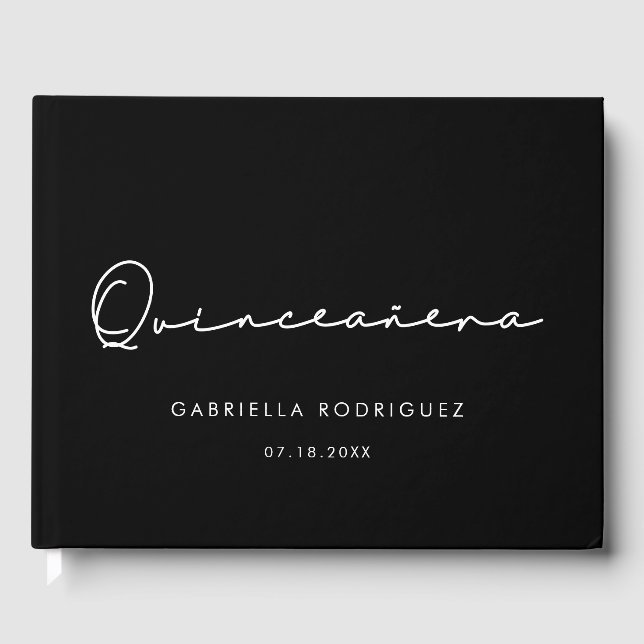 Moderne handgeschriebene Quinceañera 15. Geburtsta Gästebuch (Vorderseite)