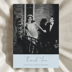 Moderne handgeschriebene, sanfte blaue Hochzeitsfo Dankeskarte